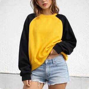 Womens Yellow & Black Colorblock Sweatshirt Raglan Sleeve Yellow Black Long Slee